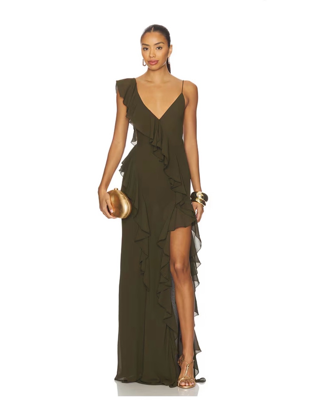 NWOT Ronny Kobo Olivialle Green Ruffle Dress